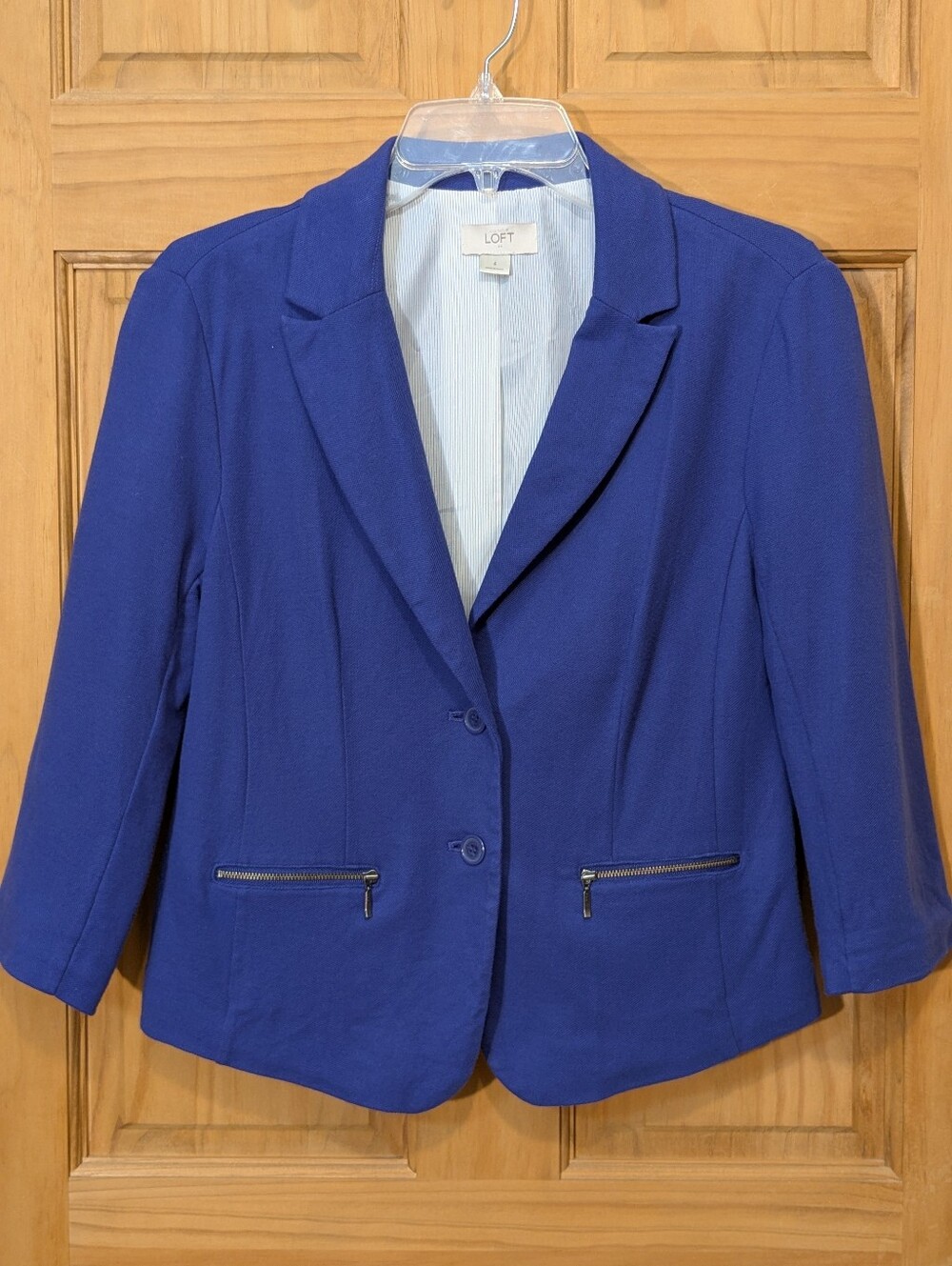 LOFT Blazer Zip Pockets Lined 2 Button Cotton Purple Sz 4 Jacket Casual Office